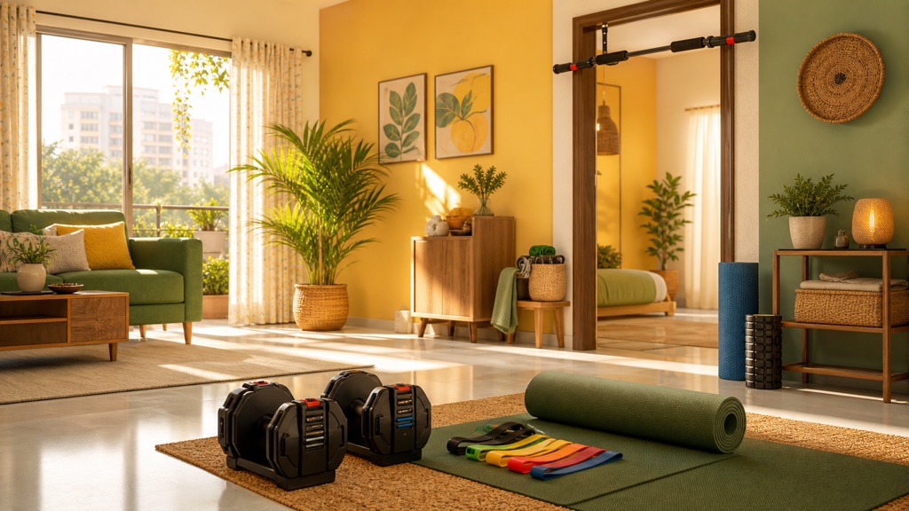 Space-saving home gym for an Indian apartment