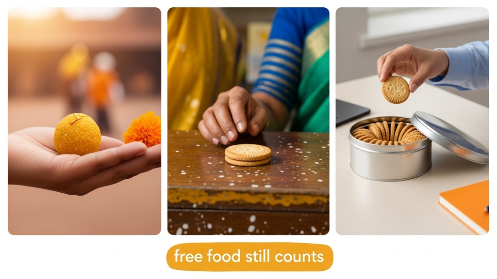 Free food adds up — prasad, samples, and the office treat tin