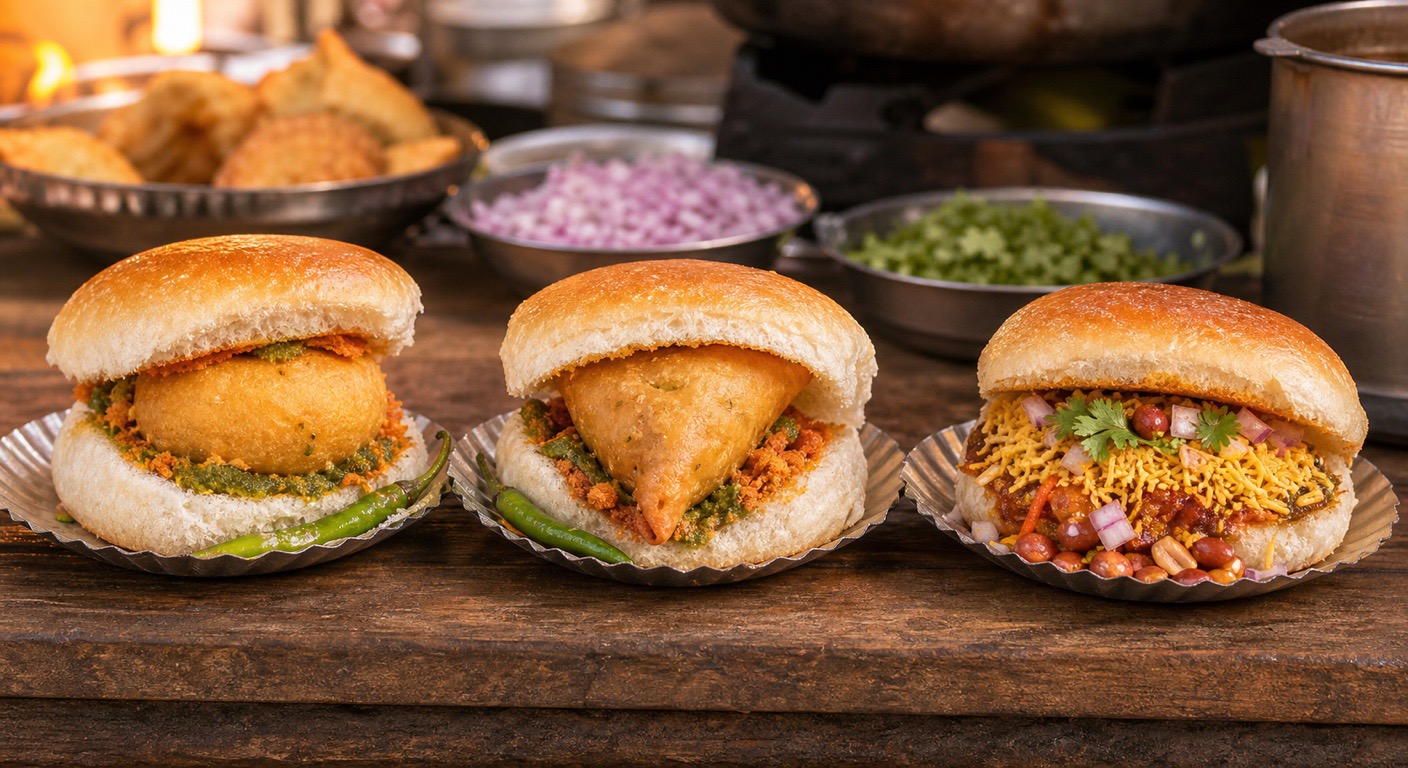 Vada pav, samosa pav or dabeli - which is lightest?