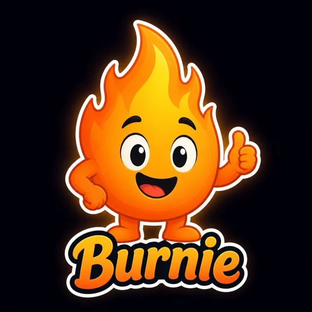 Burnie flame mascot giving a thumbs up