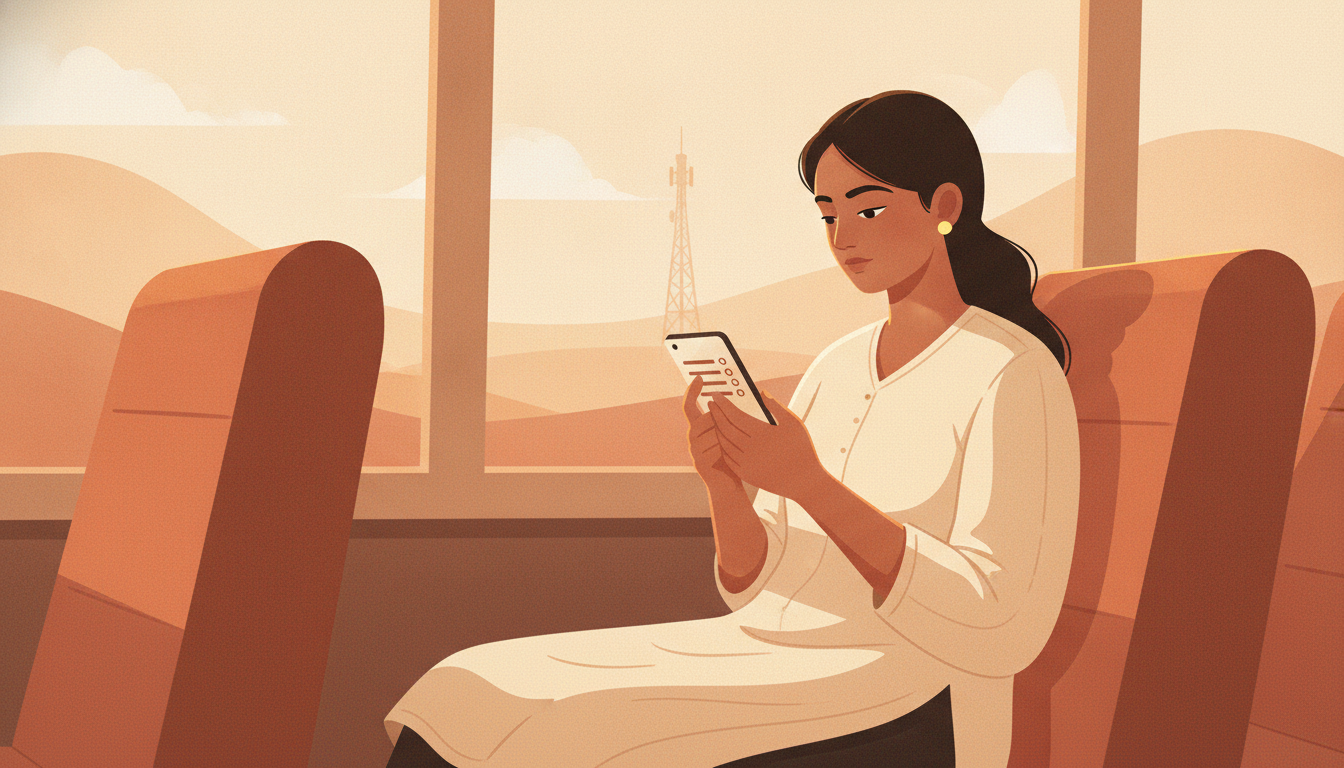 A daily planner open on a phone during a train journey with a weak network signal.