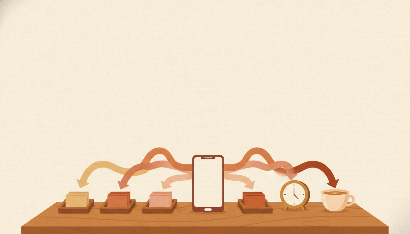Four information types, tasks, notes, habits and journal, arranged into one simple system on a phone.
