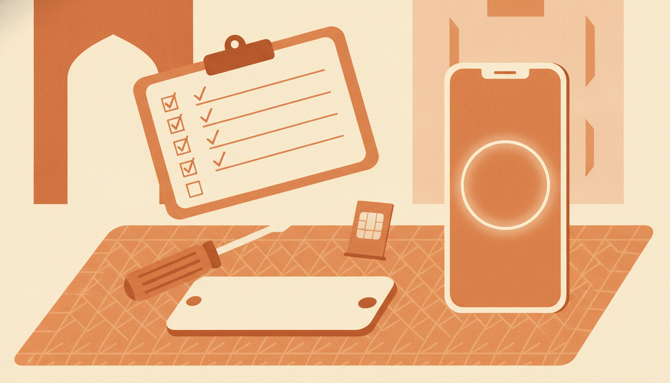 Pre-handover privacy checklist with backup, sign-out, SIM removal and erase items ticked.