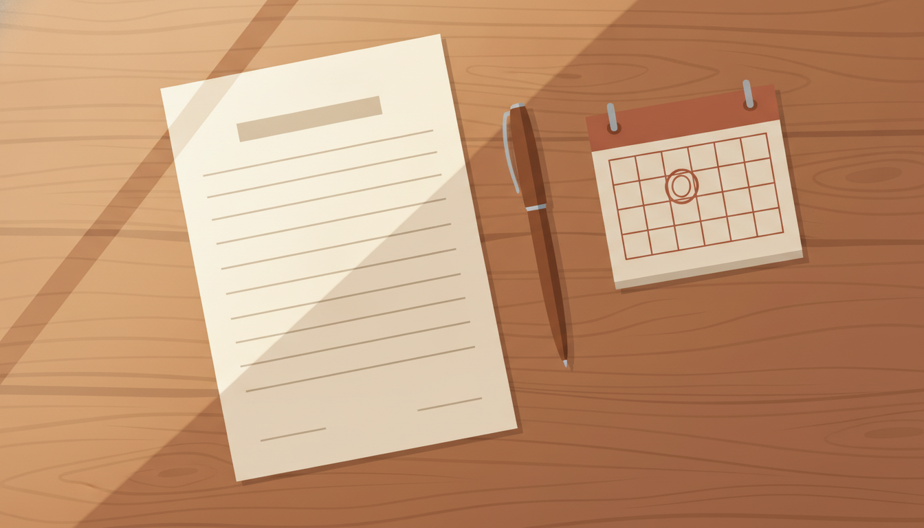 One-page pilot contract with workflow, baseline, target, method, measurement, abort rule and decision date fields beside a two-week calendar