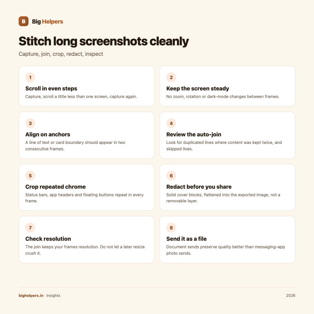 Infographic: How to Stitch Long Screenshots into One Clean Image